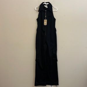 New Manigance Noir Cotton Lycra Sleeveless Utility Jumpsuit Size 42 (European)
